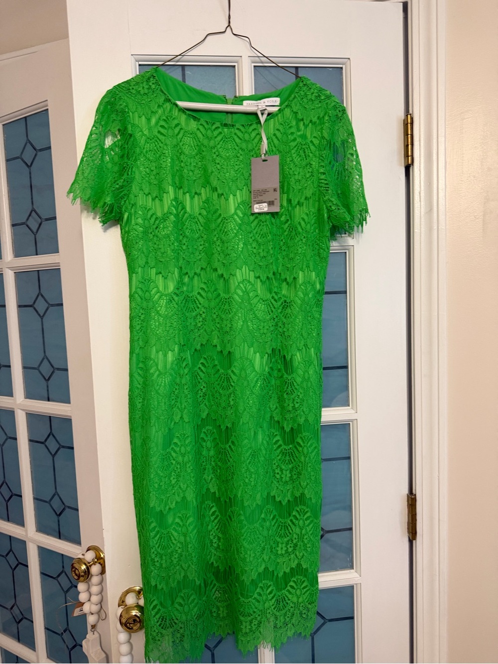 Preston & York Neon Green Lace Midi Dress